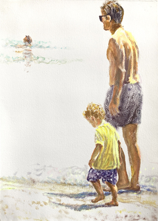 Vater und Sohn  2020   38,6 x 28,2 cm  Acryl auf Papier