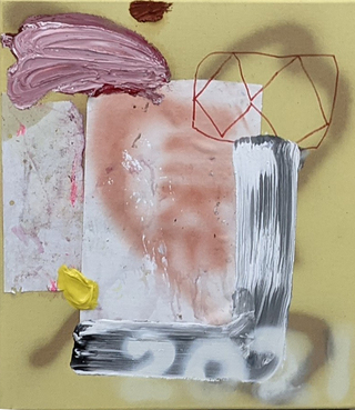 "nothing lost", Acryl, Öl und Papier / Leinwand, 2021, 50x45cm, 1700,-