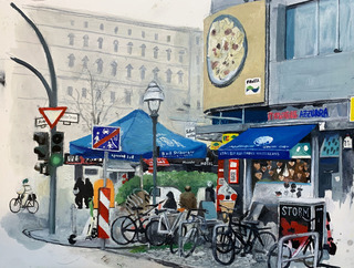 Strasse - Kotti Brücke_Buntstifte, Wachskreide, Öl auf Papier 40x30cm 480€