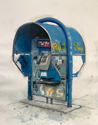 Telefonzelle_Buntstifte, Öl auf Papier 40x30cm 480€