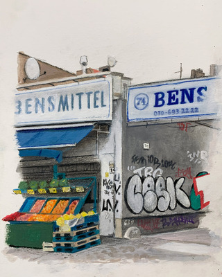 Lebensmittel_Buntstifte, Wachskreide, Öl auf Papier 40x30cm 480€