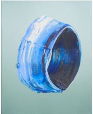 BLAU AN GRAU, 2022, 30 x 18 cm, Öl auf Holz, 950 €