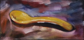 "gelber Eierlöffel", Öl / Leinwand, 16x33cm, 1300€